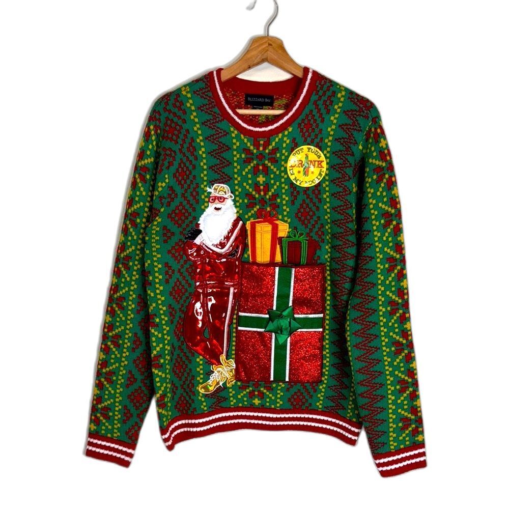Blizzard bay festive Christmas Sweater with Santa Design with‎ pouch medium